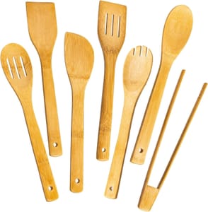 Houbobo 7-Piece Wooden Utensil Set: Spoons, Spatula, Tongs