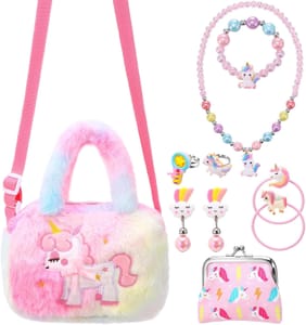 ViEinkaufen 10 Piece Kids Unicorn Crossbody Bag and Jewellery Set