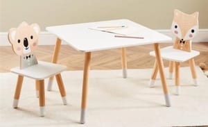 Tooky TS Wooden Kids Animal Table and 2 Chair Set, 3+yrs