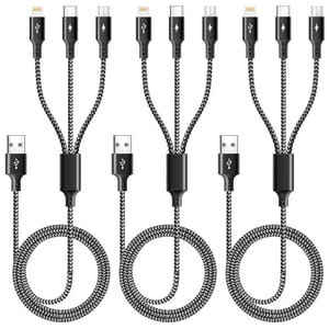 ASICEN USB Braided 3-in-1 Charging Cable (3-Pack)