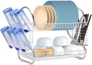 SUNNYNEST 2-Tier Dish Rack with Utensil Holder