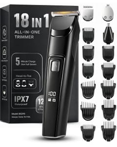 18-in-1 Beard Trimmer & Hair Clipper, Waterproof, Rechargeable (Black)