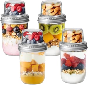 Overnight Oats Jar with Lids, 100ml+500ml Dual-Layer Glass