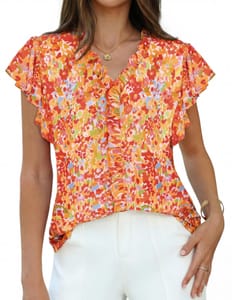 Grace Karin Women's Summer Ruffle-Sleeve Floral Tunic Top Orange XXL