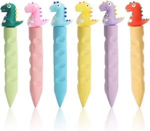 Auroriel 6-Piece Pencil-Shaped Dinosaur Erasers, Soft TPR