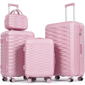Tavoxda 4-Piece Luggage Set: 20/24/28in, ABS+PC, Spinner, TSA, Pink