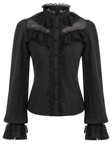 CURLBIUTY Victorian Ruffled Lace-up Blouse White/Black S