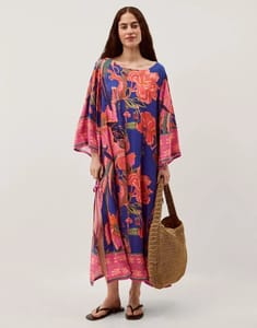 Carmen Floral Print Midi Kaftan Blue
