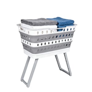 Collapsible Laundry Basket with Legs, 43L, Plastic, Grey