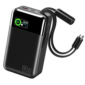 65W Power Bank 42800mAh with USB-C, Built-in Cables