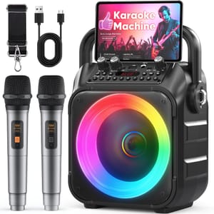 Portable Bluetooth Karaoke Speaker with 2 Wireless Microphones