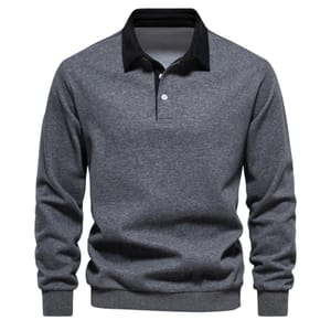 Morbuy Mens Polo Neck Sweatshirt Long Sleeve Cotton Grey
