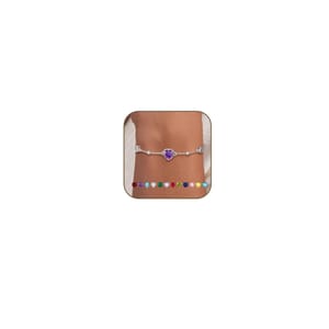 KLIFOWDY S925 Sterling Silver Heart Birthstone Bracelet Amethyst