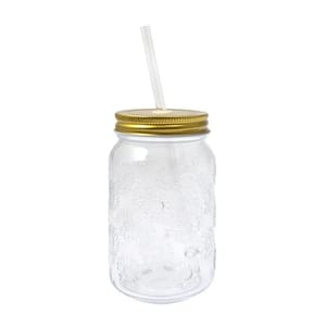 Sunflower Glass Drinking Jar with a Straw