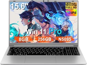 HUQPPQ 15.6-Inch Laptop, 8GB RAM, 256GB SSD, N5095, Win11Pro, Silver