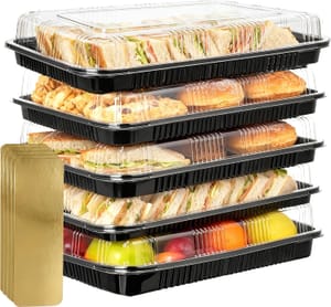 Houbobo Reusable Sandwich Platter Trays, 5-Pack with Lids (34x24cm)