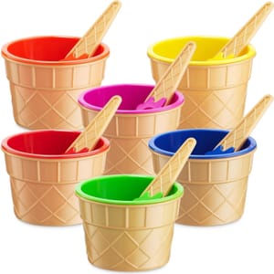 Ice Cream Bowls Set, 6-Pack, Reusable Waffle Cone Spoons