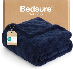 Bedsure Checkered Fleece Throw Blanket, Navy, 127x152 Cm