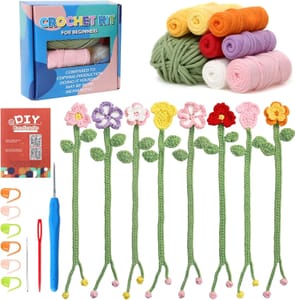 ASTNIC Crochet Kit for Beginners, 8-Piece Flower Bookmark Set