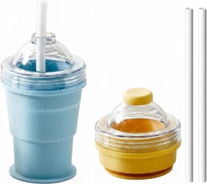 2-in-1 Collapsible Silicone Ice Ball Cup with Lid and Straw