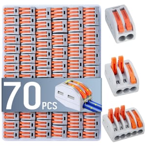 70pcs Lever Terminal Blocks for Inline 2/3/5 Circuits, 0.08-4mm