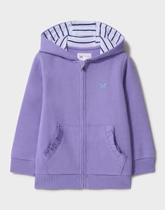 Frill Pocket Zip through Hoodie in Lilac