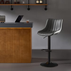 Nestvatto Bar Stool, Swivel CounterHeight, Adjustable Faux PU Leather, DarkGrey