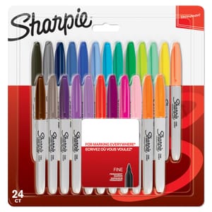 Sharpie Permanent Markers, Fine Point, Assorted Colours, 24 Count