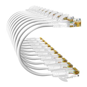 Cat6a Patch Cables 20ft, 10 Pack, Pure Copper, White