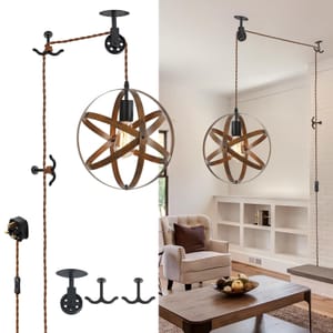 KEESFU Wood Grain Globe Plug-in Pendant Light with 3.5m Cord