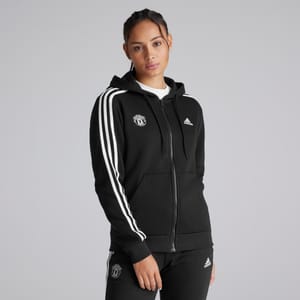 Manchester United X Adidas Womens Full-Zip Fleece Hoodie Black