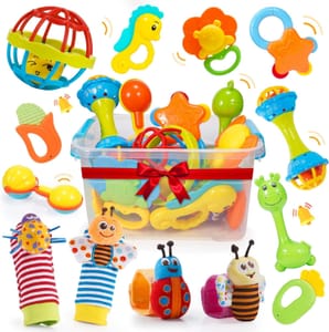 Wootoyz Baby Toys Set: Rattle, Sensory Toys, Wrist Socks