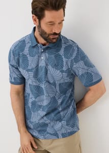 Blue Palm Print Polo Shirt