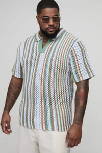 boohooMAN plus Stripe Crochet Regular Fit Polo Shirt