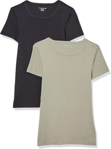 Amazon Essentials Women's Slim-Fit Tee, 2-Pack, Black/Sage XL - £3.37 S&S