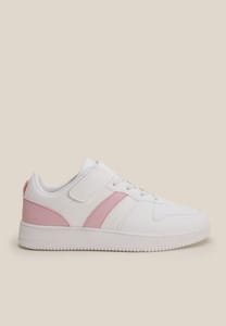 Girls White & Pink Stripe Court Trainers