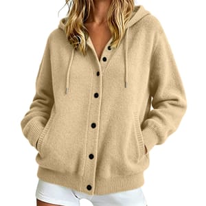 Ladies Hooded Cardigan Button-Front Long Sleeve Sweater New