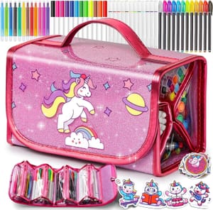 Unicorn Pencil Case for Girls with 48 Pcs Stationery Included