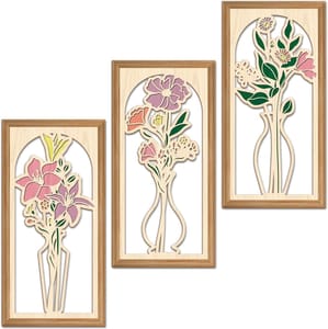 3Pcs Boho Flower Wooden Wall Art Set, Hanging Decor 8x16