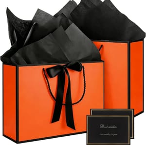 AMFUN 2-Pack Medium Gift Bags with Handles, Orange/Black