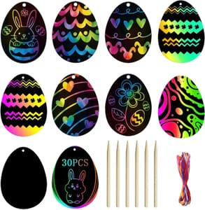 AUXHCYL 30Pcs Easter Scratch Art Egg Decorations for Kids