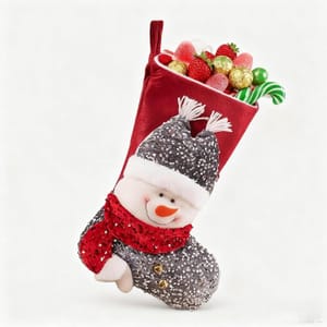 Sequin Christmas Stocking Red Candy Bag Ornament (Snowman)