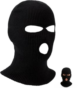 IOHJSA 3-Hole Knitted Balaclava, Full Face Ski Mask (Black)