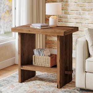 TRIBEWOOD Solid Wood 2-Tier Side Table with Base