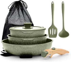 DishDelight 10pc Nonstick Pots & Pans Set with Detachable Handle