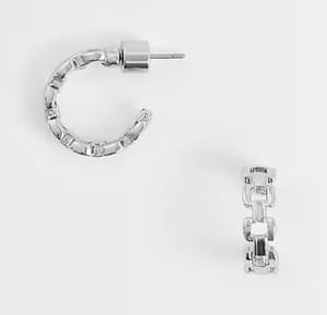 ASOS DESIGN Mini Everyday Hoops with Chain Design in Silver Tone