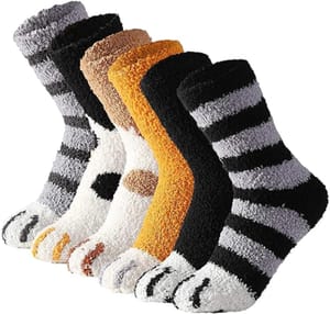 CERCTLA 6 Pairs Fluffy Cat Paw Socks for Animal Lovers