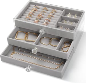 CHARMDI Acrylic Jewellery Box with 3 Drawers and Dividers - Grey
