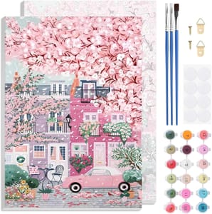 Pink Cherry Blossom Paint by Numbers Kit with Frame 20x30cm