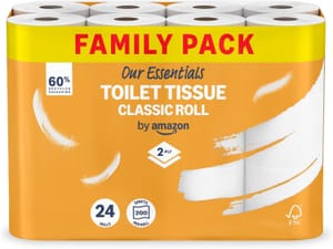 24 Rolls Our Essentials by Amazon Toilet Tissue, 2-Ply (£4.22/£4.17 S&S)